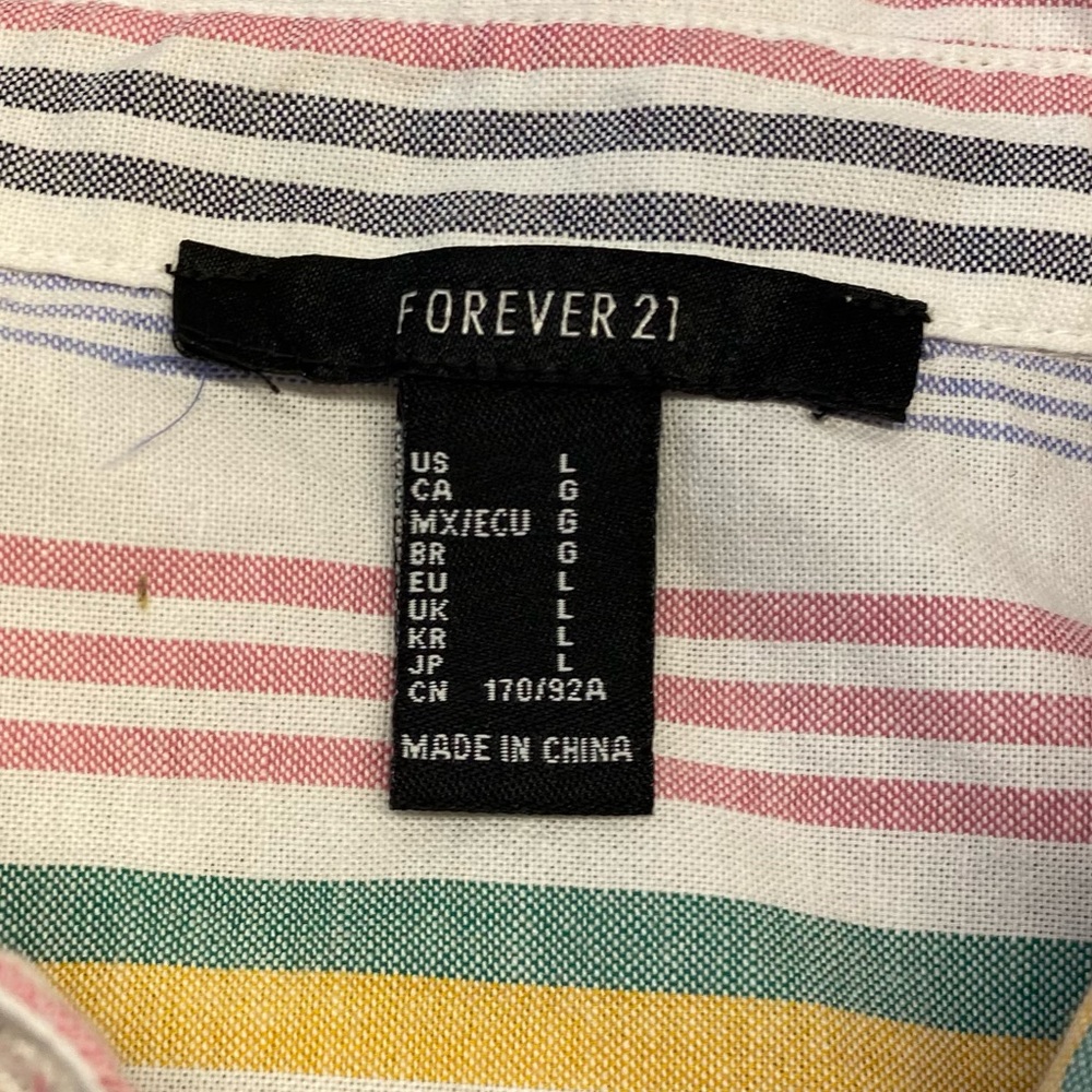 Forever 21 MultiColor Striped Crop Button Front Long Sleeve Top Size Large - Picture 11 of 15